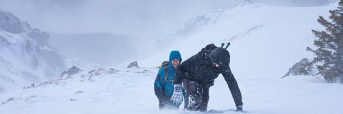 climbing in deep snow