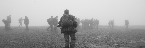 Soldiers in mist and wet